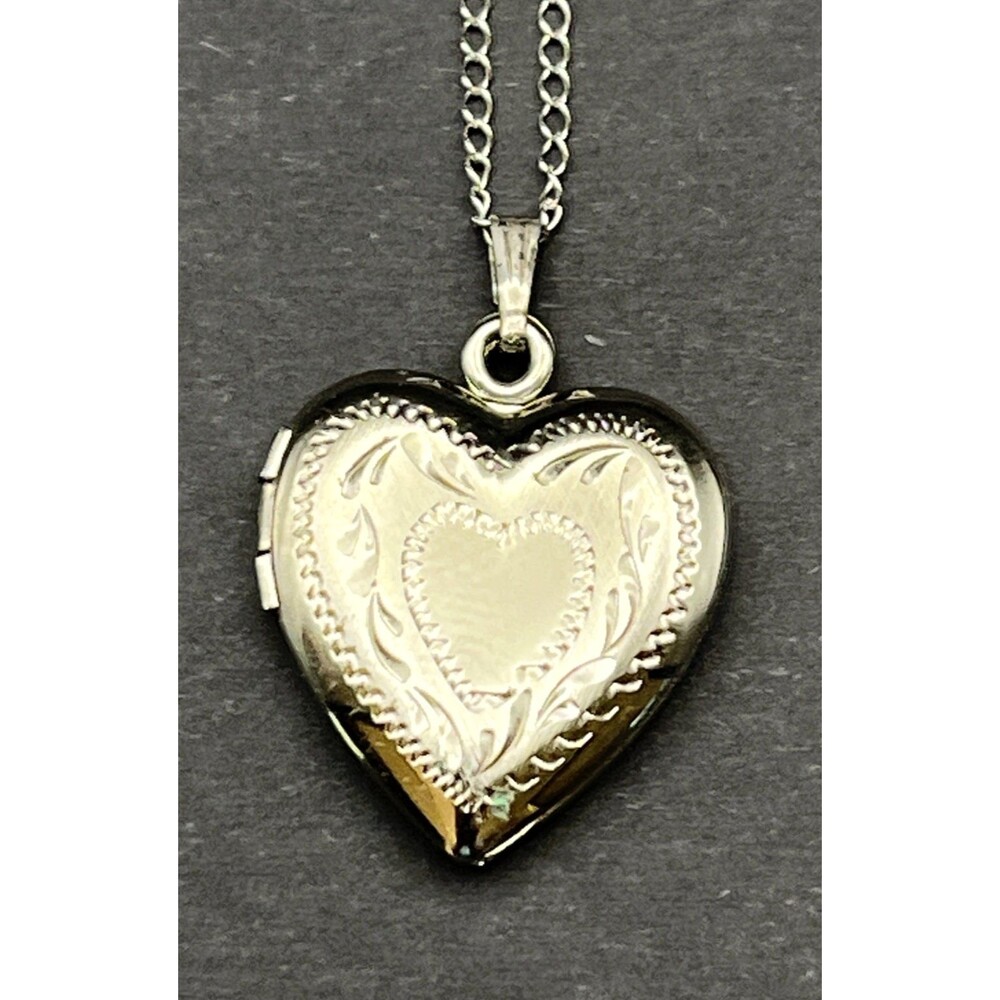 Vtg 14K White Gold Filled Heart Locket Necklace Princess Pride Creations PPC 18"